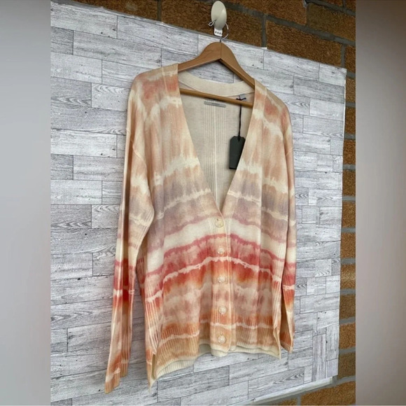 Allsaints Marea Tie Dye Cardigan Sweater Merino Wool Rainbow Pink Cream New M - Picture 5 of 16
